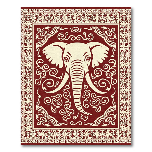 Crimson Ivory Elephant Floral Medallion Rug