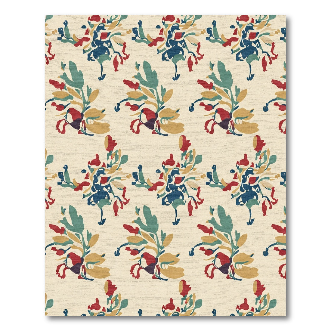 Crimson Teal Yellow Abstract Floral Arrangement Rug