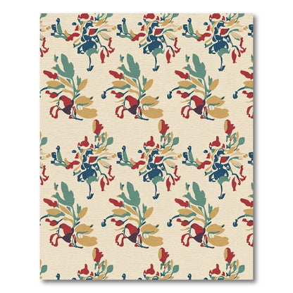 Crimson Teal Yellow Abstract Floral Arrangement Rug