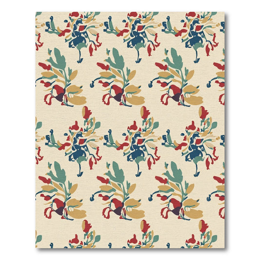 Crimson Teal Yellow Abstract Floral Arrangement Rug