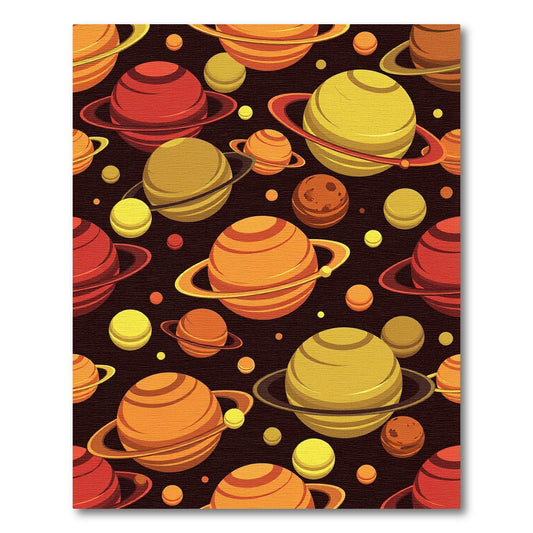 Fiery Orange Solar System Spheres Rug