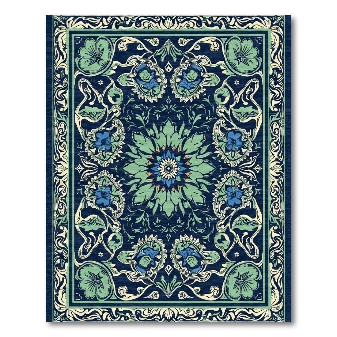 Navy Blue Floral Mandala Art Nouveau Rug