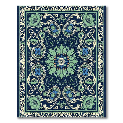 Navy Blue Floral Mandala Art Nouveau Rug