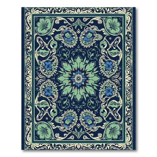 Navy Blue Floral Mandala Art Nouveau Rug