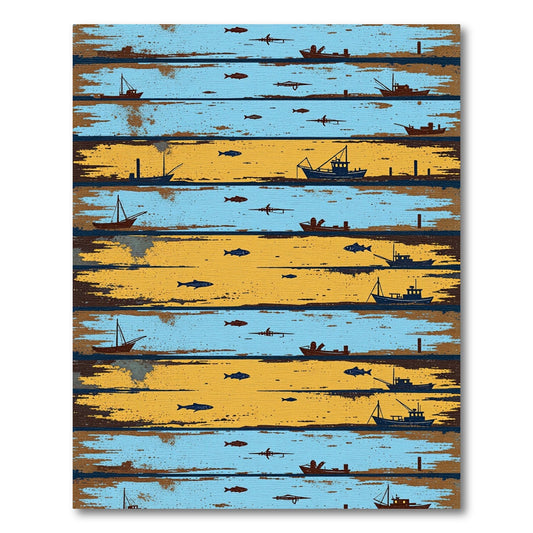 Nautical Maritime Blue and Gold Stripe Rug