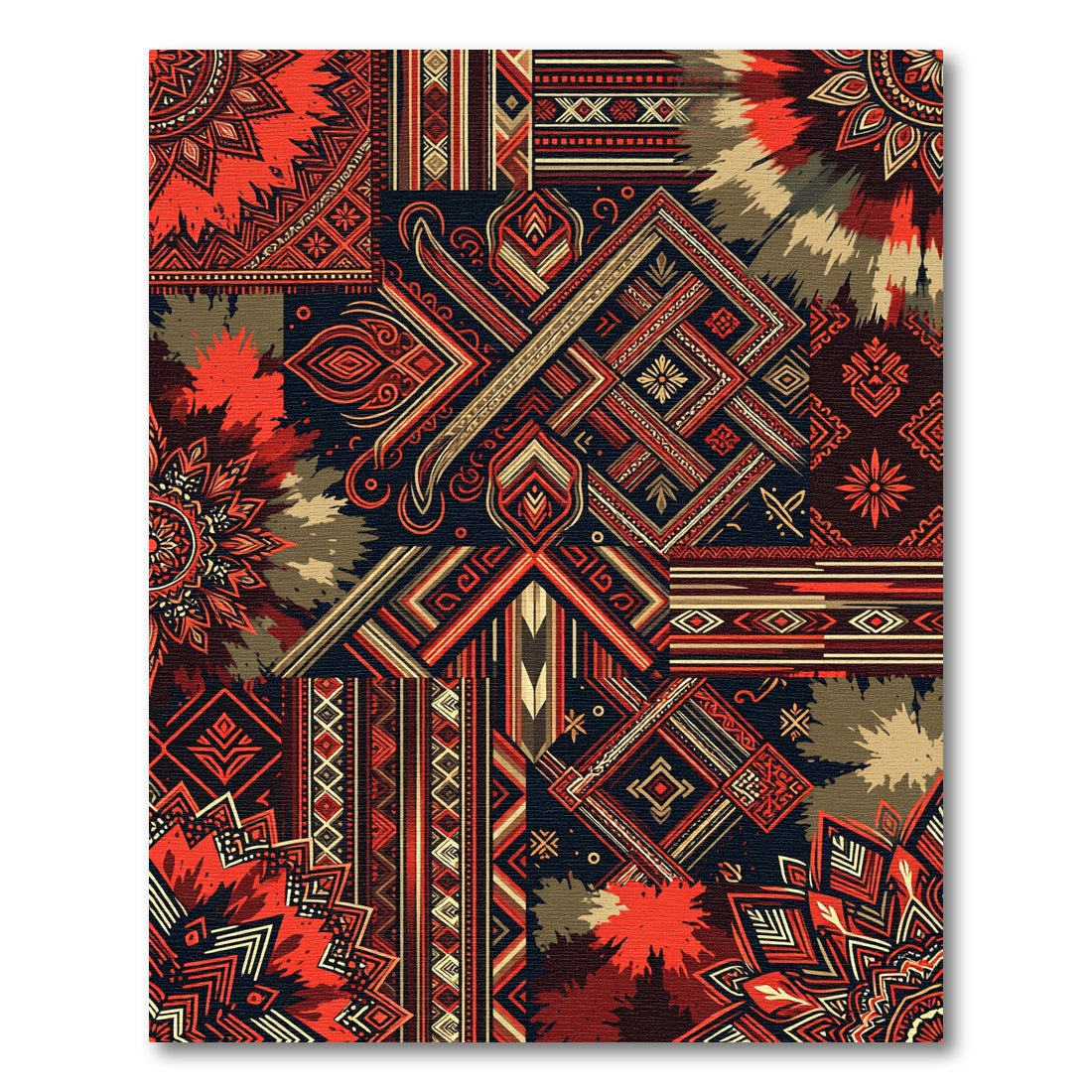 Crimson and Gold Patchwork Medallion Rug