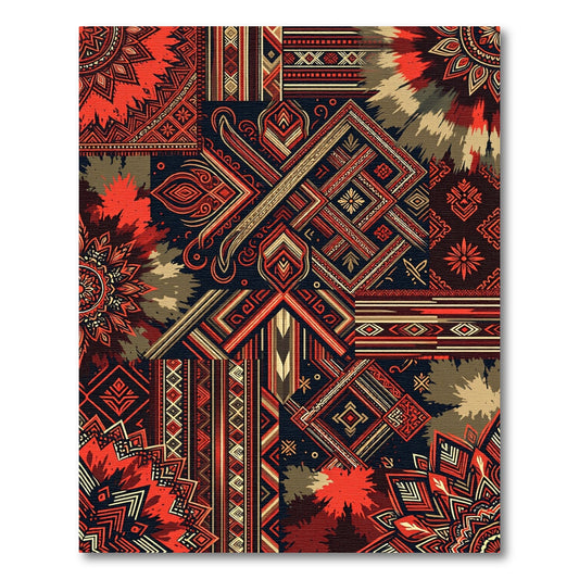 Crimson and Gold Patchwork Medallion Rug