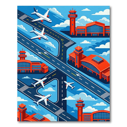 Modern Isometric Airport Planes Runways Rug