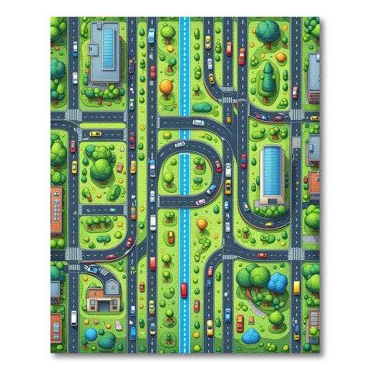 Vibrant Aerial City Grid Trees Rug