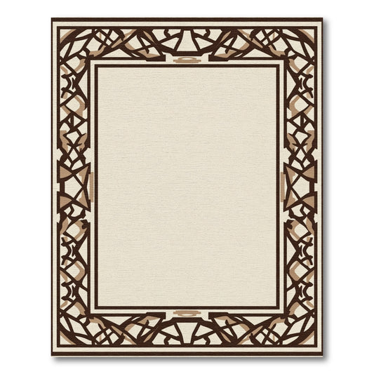Brown White Geometric Interlocking Lattice Rug