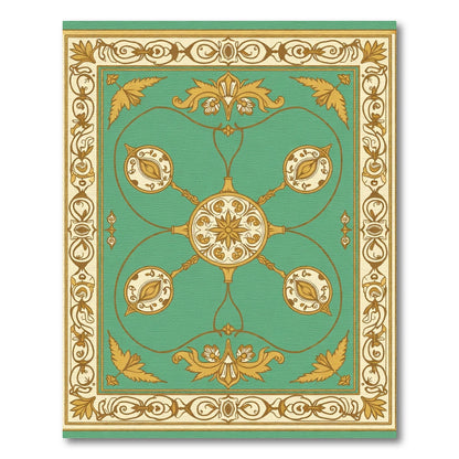 Teal Golden Floral Medallion Frame Rug