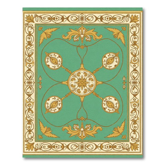 Teal Golden Floral Medallion Frame Rug