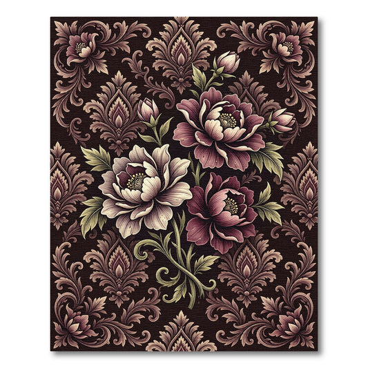 Damask Floral Bloom Dark Rose Rug