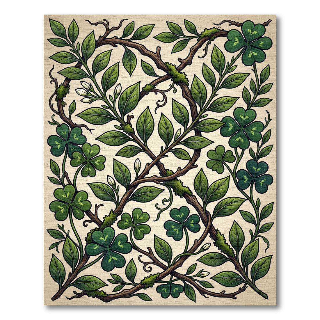 Botanical Emerald Clover and Moss Vine Rug