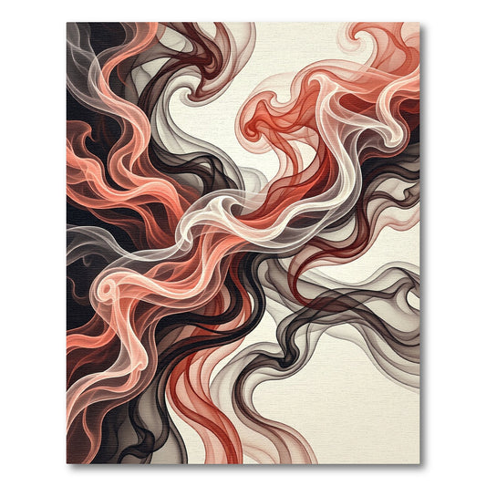 Coral Red Black Swirling Smoke Rug