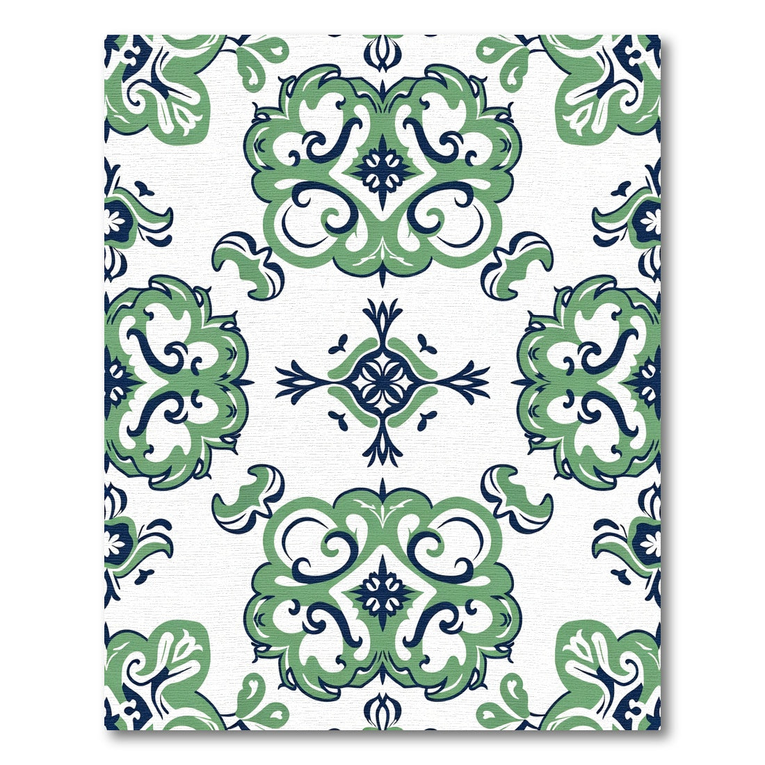 Green Blue Floral Scroll Medallion Rug