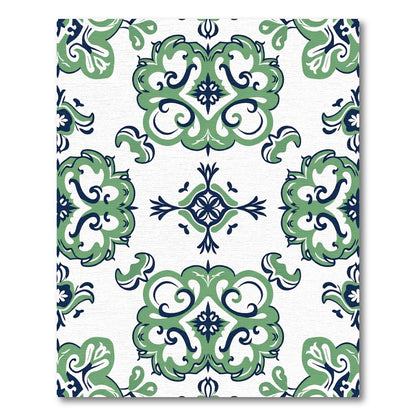 Green Blue Floral Scroll Medallion Rug