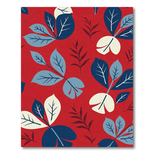 Crimson Red Leafy Branch Arrangement Rug