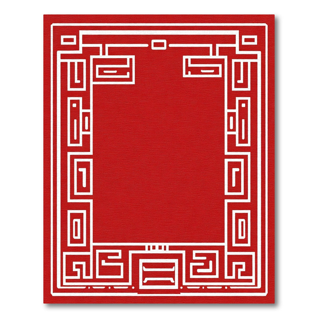 Geometric Red White Border Rug