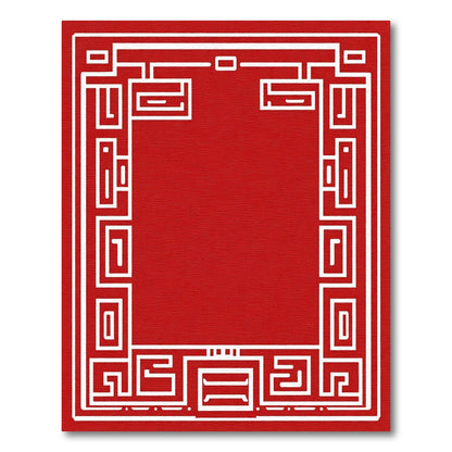 Geometric Red White Border Rug