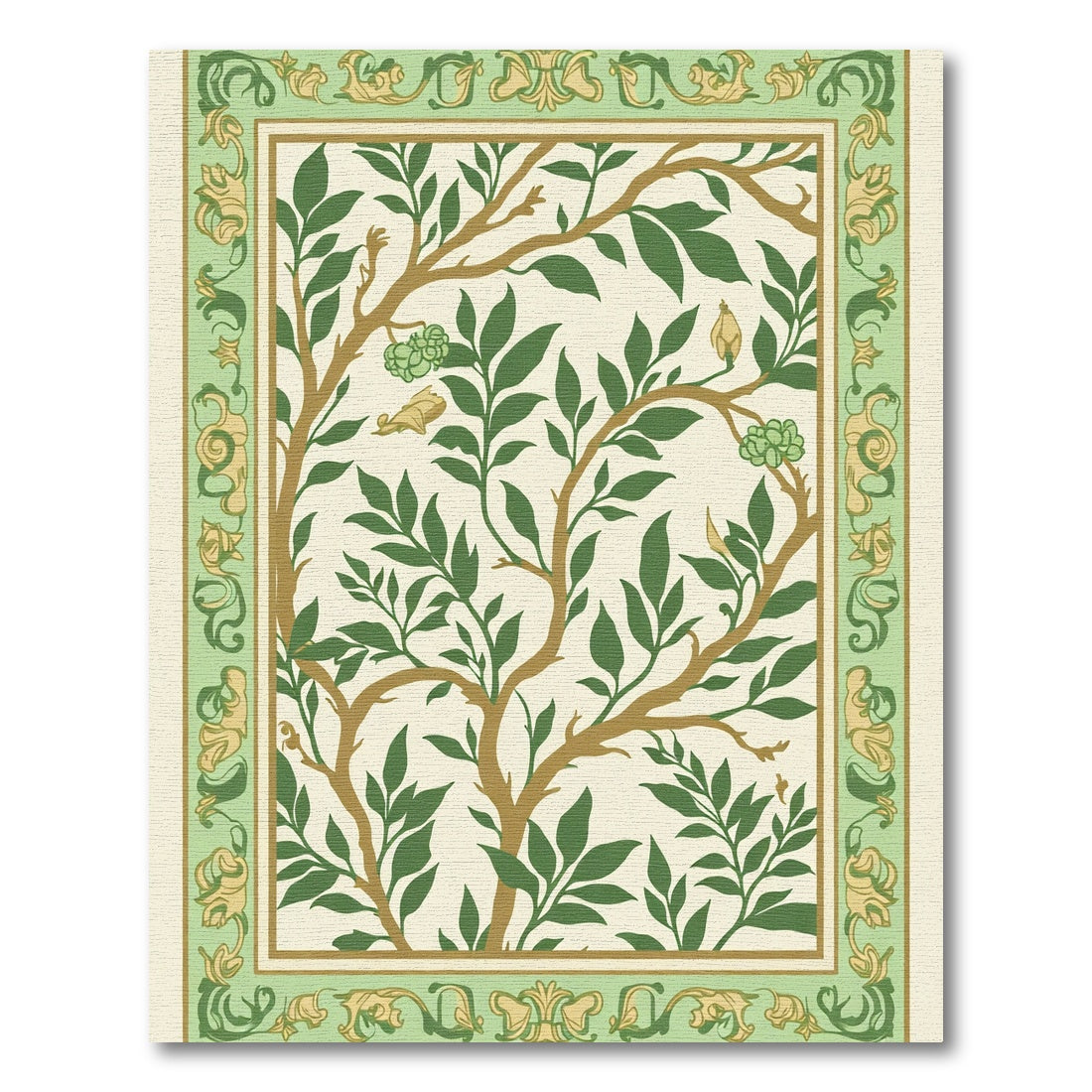 Green Brown Branch Foliage Border Rug