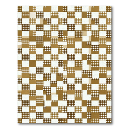 Golden Brown Gingham Check Squares Rug