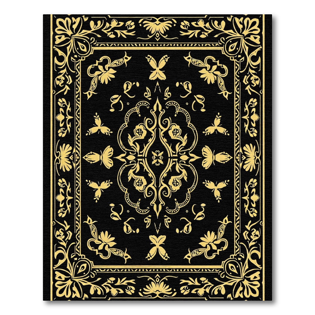 Black And Gold Chinoiserie Butterfly Medallion Rug
