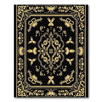 Black And Gold Chinoiserie Butterfly Medallion Rug
