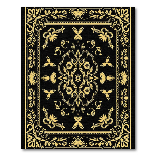 Black And Gold Chinoiserie Butterfly Medallion Rug