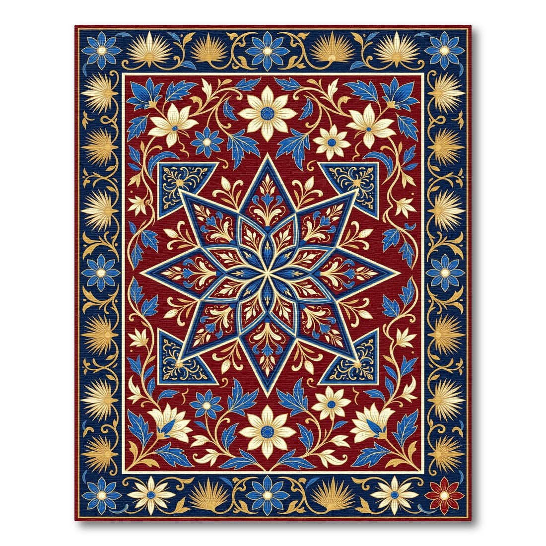 Deep Crimson Floral Star Medallion Rug