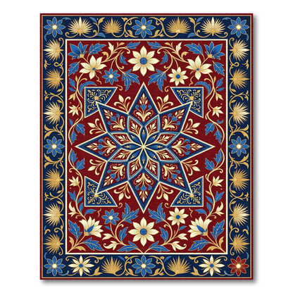 Deep Crimson Floral Star Medallion Rug