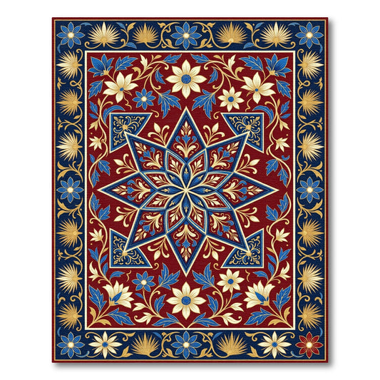 Deep Crimson Floral Star Medallion Rug