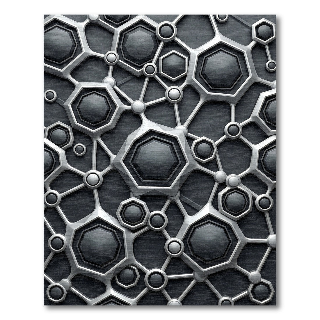 Metallic Silver Geometric Hexagon Grid Rug