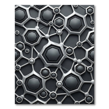 Metallic Silver Geometric Hexagon Grid Rug