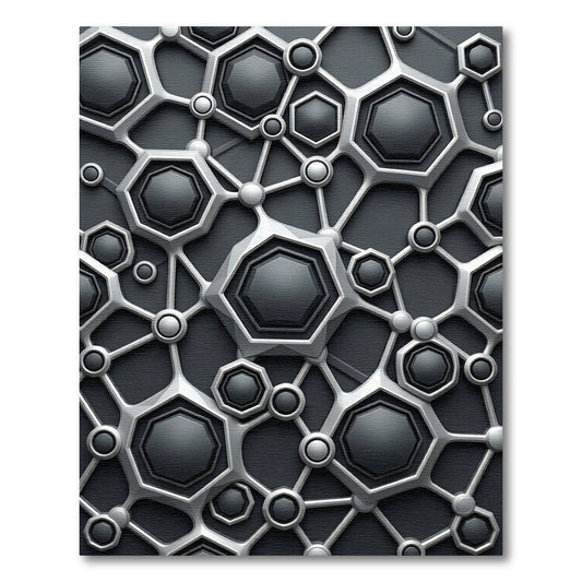 Metallic Silver Geometric Hexagon Grid Rug