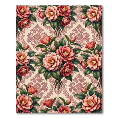Blush Pink Camellia Damask Floral Bouquet Rug