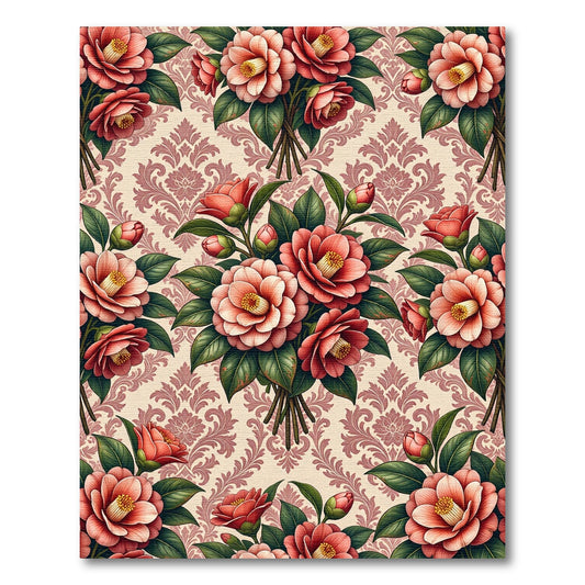 Blush Pink Camellia Damask Floral Bouquet Rug