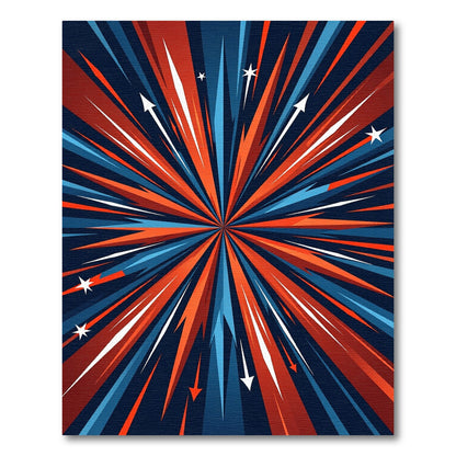 Vibrant Starburst Red White Blue Ray Rug