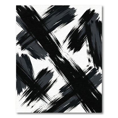 Bold Black Brush Stroke Abstract Rug