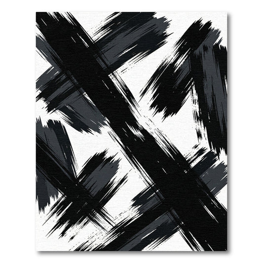 Bold Black Brush Stroke Abstract Rug