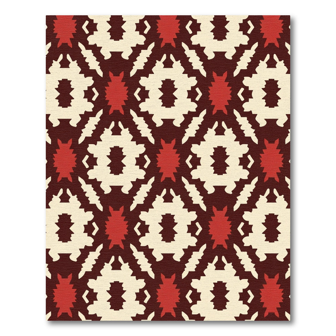 Burgundy Cream Red Geometric Medallion Rug