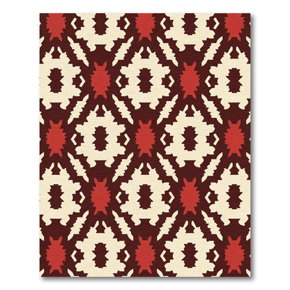 Burgundy Cream Red Geometric Medallion Rug