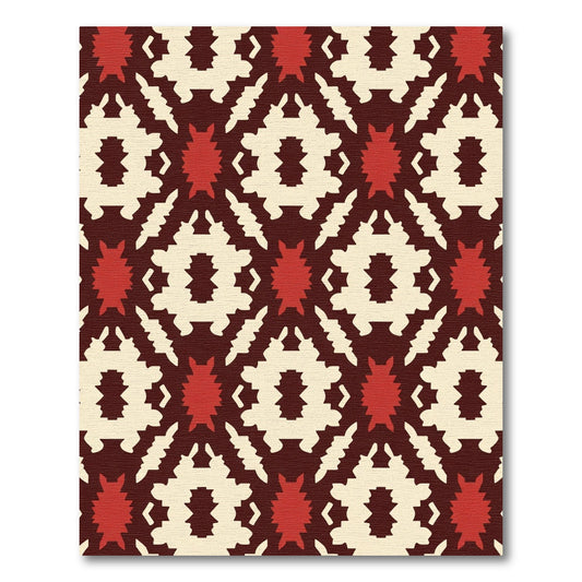 Burgundy Cream Red Geometric Medallion Rug
