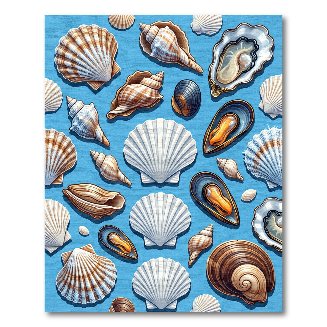 Blue Coastal Seashell Marine Ocean Art Rug