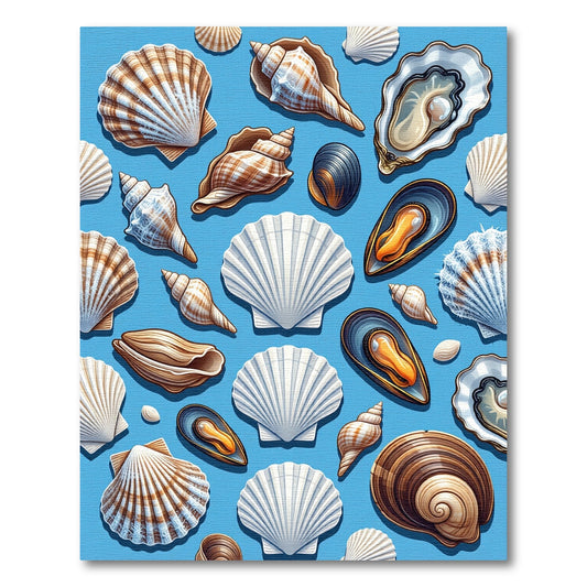 Blue Coastal Seashell Marine Ocean Art Rug