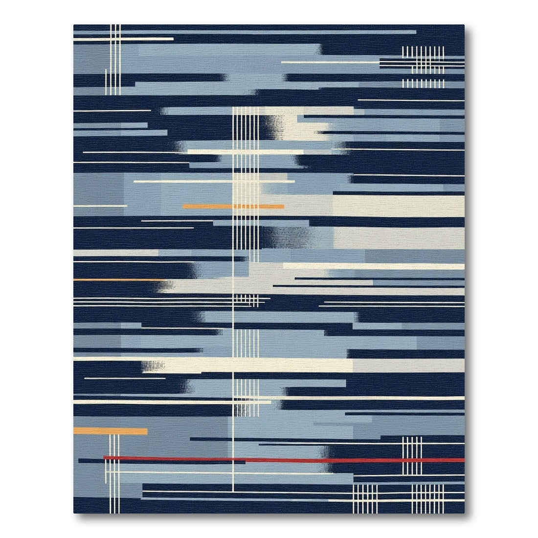 Modern Blue Horizontal Stripe Grid Rug
