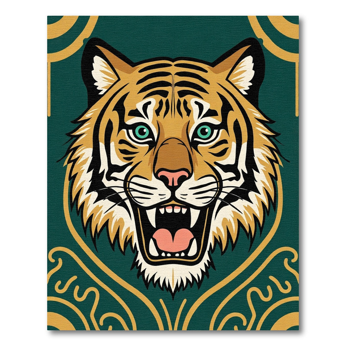 Bold Tiger Emerald Gold Gilt Face Rug