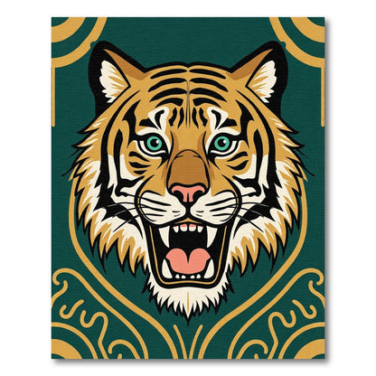Bold Tiger Emerald Gold Gilt Face Rug