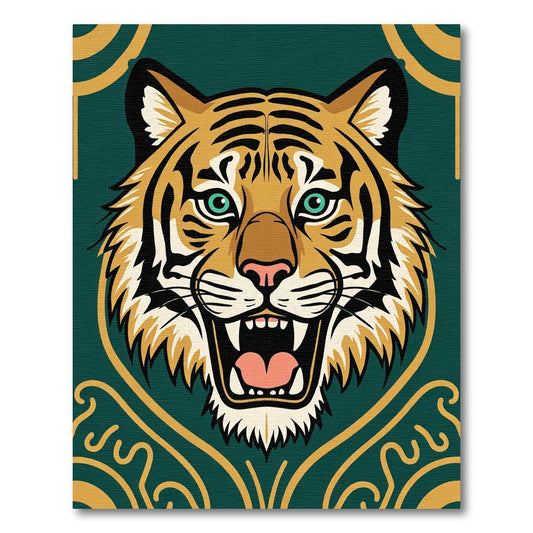Bold Tiger Emerald Gold Gilt Face Rug