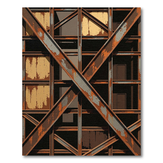 Industrial Rusted Steel Girder Lattice Rug
